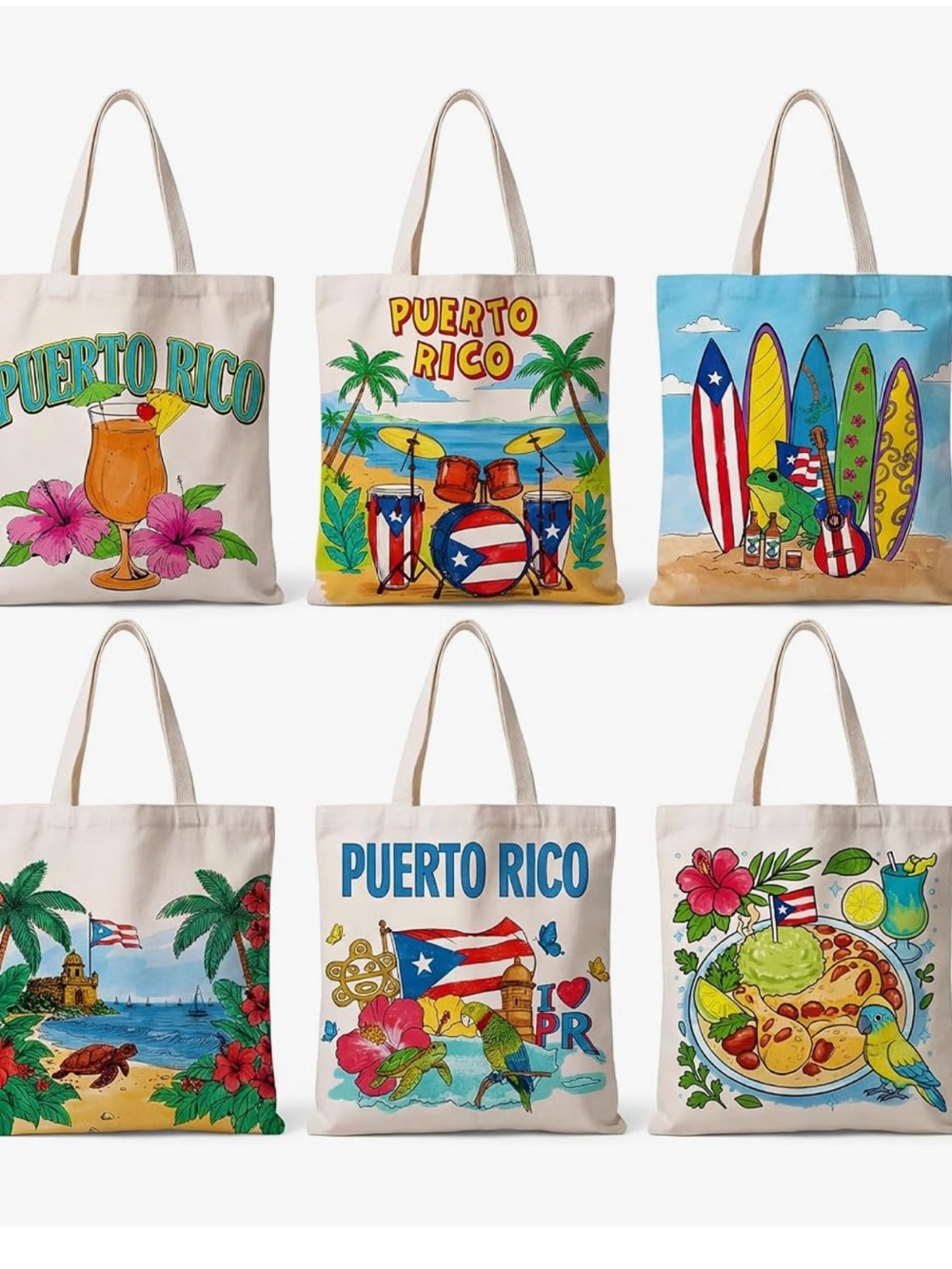 Puerto Rico Canvas Tote Bag - Colorful Beach Print